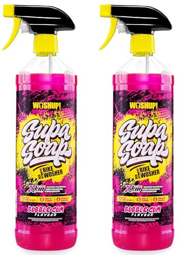 WOSHUP! SupaSoap Fahrradreiniger 1000 ml Xtra Skin Schutzfilm Premium Bike Cleaner für Fahrräder und E-Bikes Reinigungsspray Biologisch Abbaubar Fahrradreiniger (2 x 1 Liter Bubble Gum)