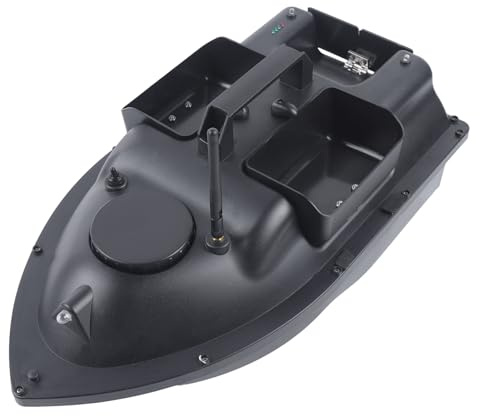 Barca per mangimi, barcazioni da pesca, barca con esca, barca, baitboat, pesca notturna, telecomando per fiumi, laghi, acqua poco profonda, 2 kg, 500 m, colore nero