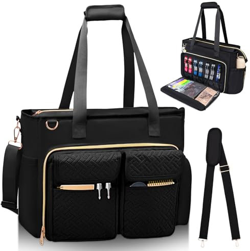 Covkev Teacher Tote Bag with 15.6 Inch Laptop Compartment, Soft Nylon Teacher Utility Bag with Multiple Pocket& Shoulder Strap, Large Work Tote Bag for Office& Teacher Supplies Organizer Women (Black)