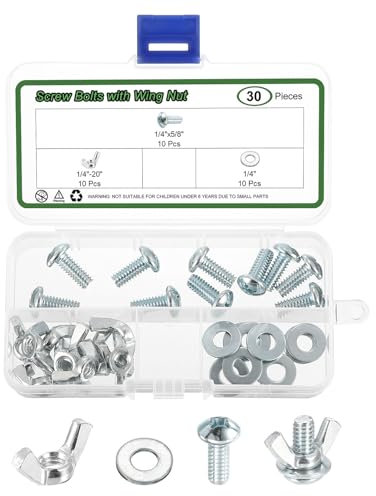 sourcing map 10 Set Screw Bolts with Wing Nut, 1/4-20 Carbon Steel Hand Tighten Wing Nuts 1/4x5/8 Cross Head Screw with Washer for Machinery Electronic Equipment