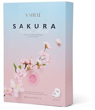 Brightening Face Sheet Mask, Set of 10 - Japanese Hydrating Beauty Skincare with Sakura Extract for Women and Men - Moisturising Anti Aging Facial Treatment - Ideal for Sensitive Skin