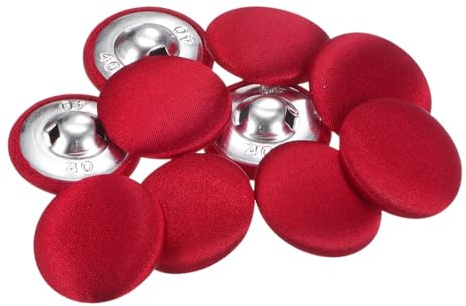 QUARKZMAN 10pcs Botones Cubiertos de Tela, 25mm 40L Botones Redondos de Costura de Tela Algodón Broche Vástago Metálico para Trajes, Vestidos, Blusas y Suéteres, Rojo