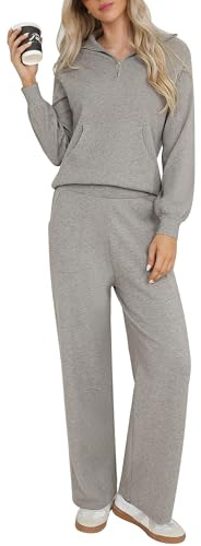 Totatuit Tuta Donna Completo 2 Pezzi Mezza Zip，Tuta da Ginnastica Due Pezzi Jogging Donna con Felpa a Maniche Lunghe,Pantaloni a Gamba Larga, Completo Sportiva Casual per Relax, Casa e Tempo Libero
