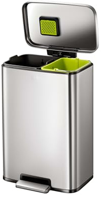 EKO Pattumiera Differenziata 2 Scomparti 25L + 20L Madison | Doppio Bidone con Pedale Resistente | Chiusura Silenziosa | Supporto Sacchetto