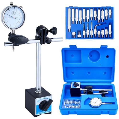 Dial Indicator with Magnetic Base and Point Precision Inspection Set, Professional 0-1.0 Dial Indicator, Fine Adjustable Long Arm, 0.001 Precision