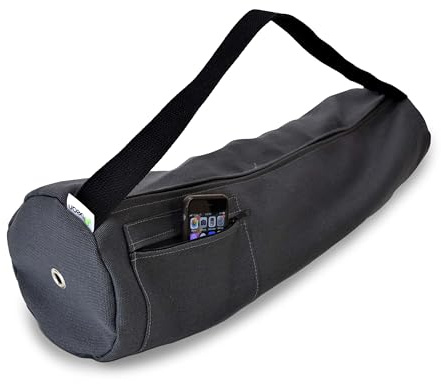 Natural Hemp Fabric Yoga Mat Bag with Shoulder Strap - Lightweight and Durable Gym Bag to Carry the Extra Large Mat - Ideal for Yoga, Pilates & Fitness Equipment - Made in USA, 8 X 32, Shadow Gray