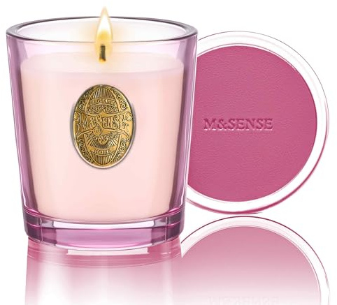M&SENSE Candela Profumata 260g Rosa Marina, 55H Dura, Cera di Soia Non Tossiche Candele, Vetro Autunnali Decor Casa, Regalo di Lusso per Donne/Compleanni/Natale