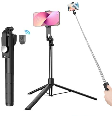 JIEYUCHU 170cm Trípode para Movil, Palo Selfie con Control Remoto Desmontable, Tripode Movil Extensible, Trípode de Teléfono Compatible con iPhone, Samsung (Negro)