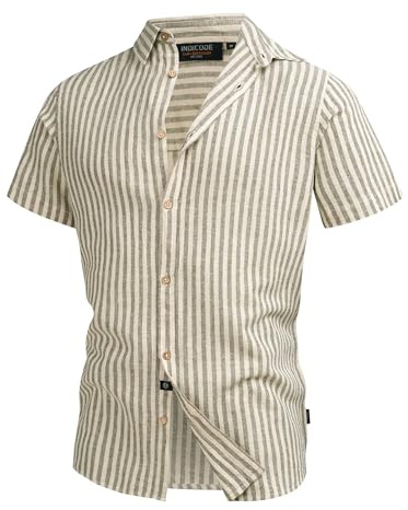 Indicode Camisa de manga corta INKiss para hombre con cuello Kent | Camisa de hombre a rayas de manga corta, militar, S
