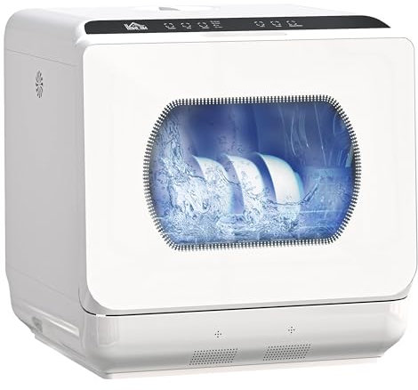 HOMCOM Table Top Dishwasher, Mini Countertop Dishwasher No Plumbing with Built-in 6L Water Tank, 6 Programs, Touch Control, LED Display, 4 Place Settings, Dual Water Supply and Fruit Wash, White