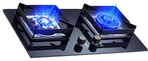 THEGA Cucina A Gas da 5,0/5,2 KW - Cucina A Gas con Doppi Bruciatori, Piano Cottura A Gas Integrato in Vetro Temperato, con Protezione Antispegnimento, per Cucina, Camper(NG)