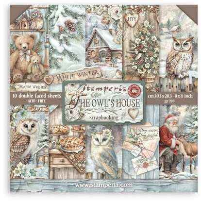 Stamperia - Scrapbook Paper Pad for Scrapbooking, Albums, Card Making, Bullet Journalling and More, Acid Free, Double-Sided, Perfect for Hobbies, Crafts, and Gifting (The Owl’s House) (20.3 x 20.3cm)
