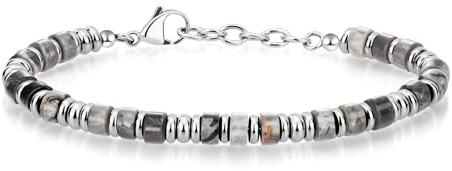 SIUMAL Mens Bracelet, Boho Stainless Steel Bracelets for Men, Beaded Bracelets, Jewelry Gifts for Husband, Father, Friends (Camouflage Grey)