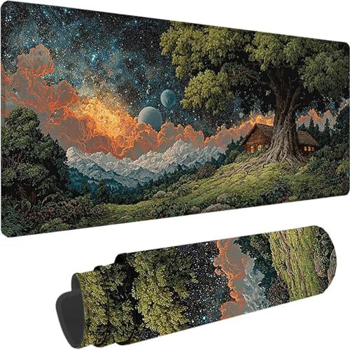 Svart Gaming Musmatta 1600x800x3mm Utökad Musmatta XXL Träd Musmatta Med Sydda Kanter, Vattentät och Halkfri Gaming Musmatta för Skrivbordstillbehör, PC, Laptop, Present z-8906