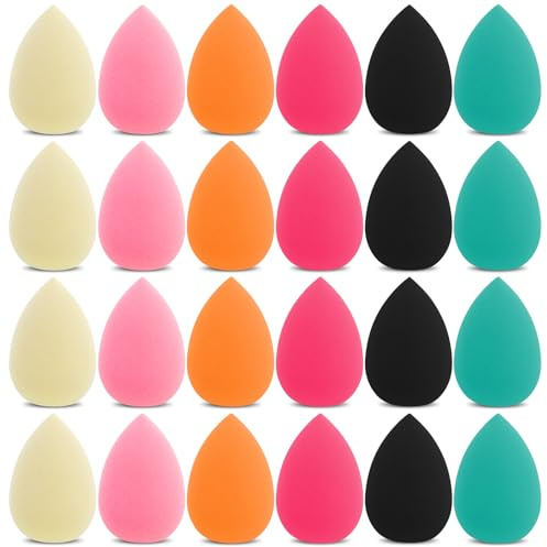 Gjinxi 24 esponjas pequeñas de maquillaje, esponjas de maquillaje, mezcladoras de maquillaje, pequeñas esponjas para base de maquillaje, polvos, crema, retoques, esponjas cosméticas (6 colores)
