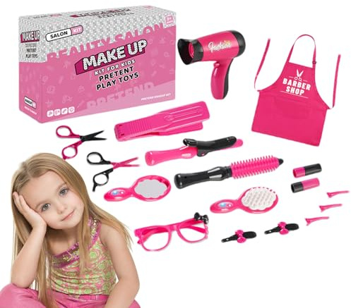 Ensemble de coiffure pour filles - Set de coiffeur, sèche-cheveux, tablier de coiffeur, ciseaux et accessoires de style | Ensemble de coiffeur d'imagination, ensembles de coiffure pour filles