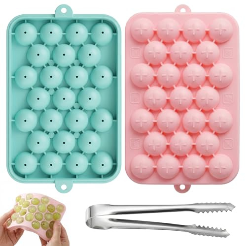 stampo per cubetti di ghiaccio in silicone a 2 pezzi con coperchio, stampo rotondo con 25 scomparti, stampo in silicone con pinze per il ghiaccio, contenitore per cubetti di ghiaccio per birra