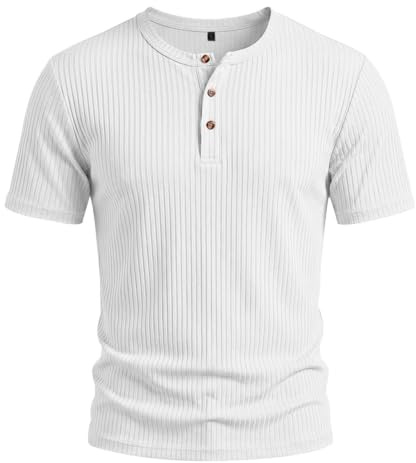 CGGMVCG T-Shirt Henley côtelé à Manches Courtes pour Homme Décontracté Col boutonné Coupe régulière sous-vêtements pour Homme