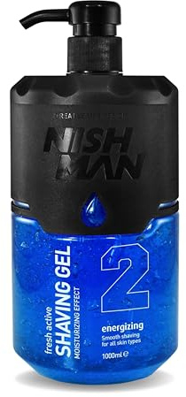 Nishman Shaving Gel with Pump for Men, Women, 1000 ml | Moisturizing and Smooth Shaving Experience | Fresh Active Easy, Refreshing, Smooth Shave (02 Energizing)