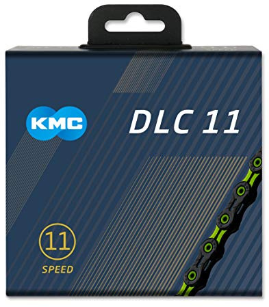 Fahrrad Kette, KMC Fahrradkette, DLC11, 1/2 x 11/128, 118 Glieder, 11-fach, kompatibel mit Shimano / Sram / Campagnolo, schwarz-grün, extra leicht
