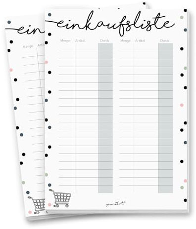younikat 2 Notizblöcke Einkaufsliste I DIN A5 I 50 Blatt I Set für die Küche Handtasche Auto I Einkaufsblock zum Abreißen aus Papier I dv377