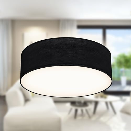 B.K.Licht - Deckenlampe mit Lampenschirm aus Stoff, E27 Fassung, max. 40 Watt, Deckenleuchte, Lampe, Wohnzimmerlampe, Schlafzimmerlampe, Küchenlampe, Deckenbeleuchtung, 30x10 cm, Schwarz