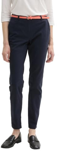 TOM TAILOR Damer Enkla chinobyxor med bälte 1016542, 10668 - Sky Captain Blue, 44W / 30L