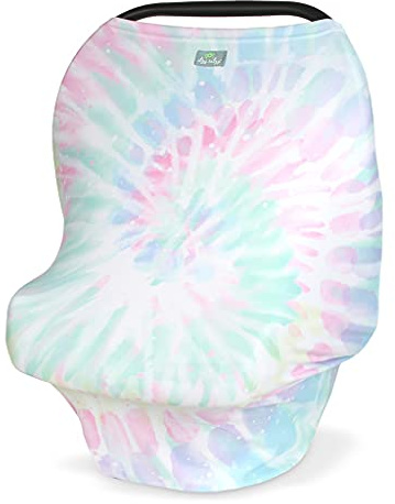 Itzy Ritzy Funda de lactancia 4 en 1, funda de asiento de coche, funda para carrito de compras y bufanda infinita, transpirable, funda multiusos para lactancia, teñido anudado arcoíris
