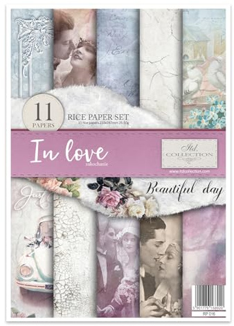 ITD Collection - Reispapier Kreativset A4 Decoupage Rice Paper Sheet 29,7 x 21 cm Serviettentechnik Mehrfarben (In Love, RP016)