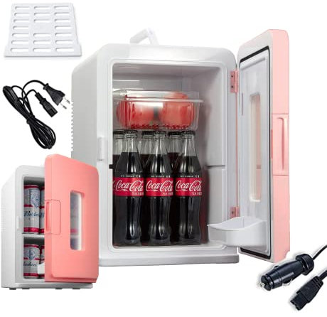 NORTHCLAN Mini Frigo de Chambre 15L/21 Canettes, 12V/220V Réfrigérateur Cosmetique avec ECO Mode Silencieux, Fonction Garder Froid/Chaud, Glacière Portable de Beauté pour Voiture, Rose