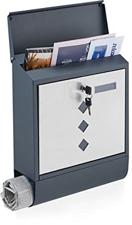 Relaxdays Briefkasten mit Zeitungsfach, moderner Postkasten, HBT: 38,5 x 31 x 12 cm, Stahl & Edelstahl, anthrazit/Silber