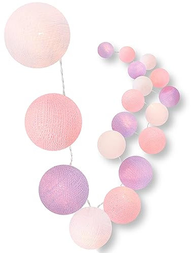 CREATIVECOTTON Batteridriven LED-ljuskedja med 20 bomullsbollar inkl. timer och dimmer (blomsteräng)