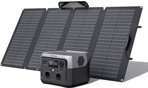 EF ECOFLOW Tragbare Powerstation RIVER 2 MAX mit 160W faltbare solar panel, 512 Wh Solargenerator mit LiFeP04, Schnellladung in 1 Stunde, bis zu 1000 W Leistung, Balkonkraft für Camping