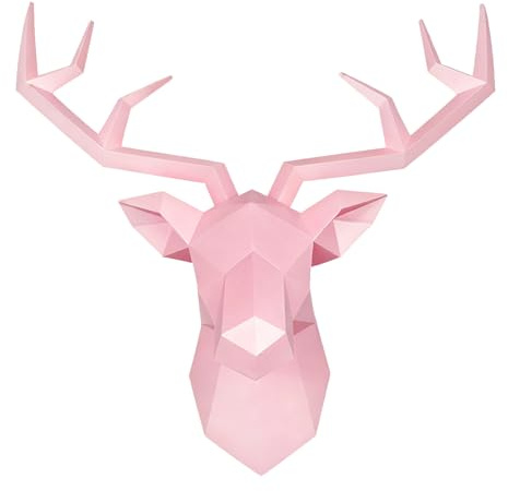 XYQXYQ Geometrisk hjorthuvud väggskulptur modern hjorthorn staty vägghängande 3D hjort horn dekoration galleri vardagsrum vägg harts djur huvud gåva (rosa)