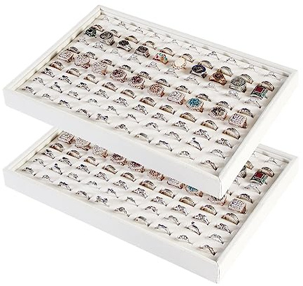 Coward 2Pcs/Set Stackable Ring Organizer Tray Beige Velvet Ring Earring Stud Jewelry Display Holder Tray for Store Selling or Home Show Storage