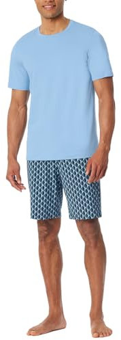 Schiesser Herren Schlafanzug kurz Rundhals - Nightwear Set, Pacific Blue_181157, 58