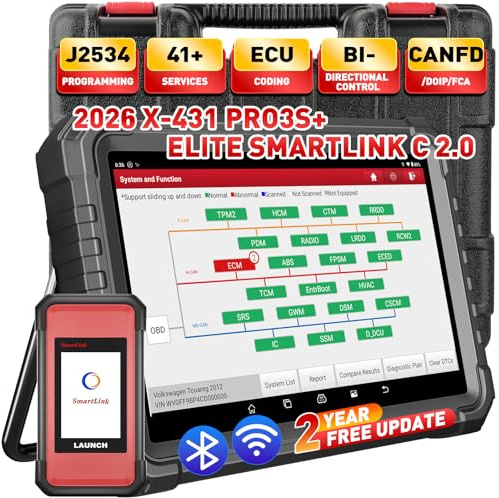 LAUNCH X431 PRO3S+ Elite SmartlinkC Professional Diagnosi Auto per Sistema Completo con Bidirezionale, 55+ Ripristino Codifica ECU CANFD/DOIP/J2534 FCA OE Mappa Topologica Diagnostico