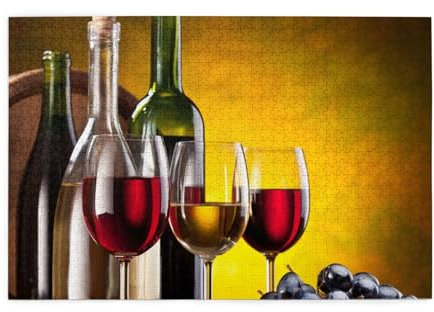 Grapes Wine Bottles And Drink, Jigsaw Puzzles 1000 Pieces Wooden Jigsaw Toy Family Game Wall Decor for Adults Teens