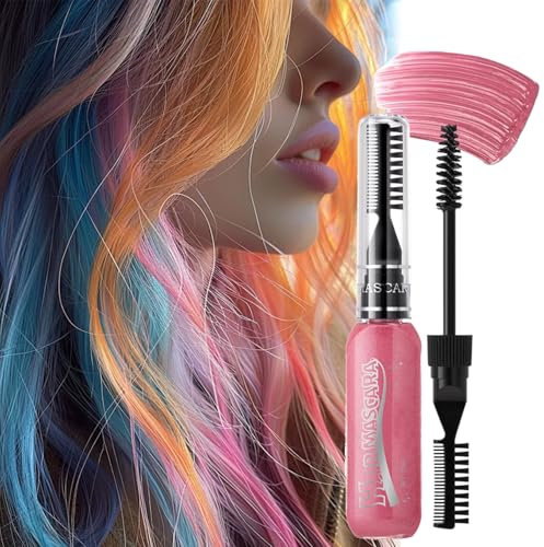 Pink Temporary Hair Chalk Mascara - Hair Dye for Kids, Girls, Non-toxic Hair Chalks for Parties and Daily Use Colorful Hair Look