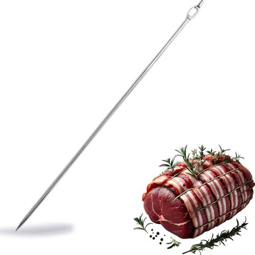 Kerafactum Ago dritto | Ago per arrosti in acciaio inox 20 cm con ampio campo di raccolta per strisce di pancetta | Ø 3 mm perfetto per bardare carne e arrostire