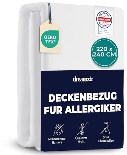 Dreamzie - Housse de couette anti-acariens (220 x 240 cm) - Housse de couette pour les personnes souffrant d'allergie - Couette anti-acariens avec fermeture éclair, lavable à 95 °C