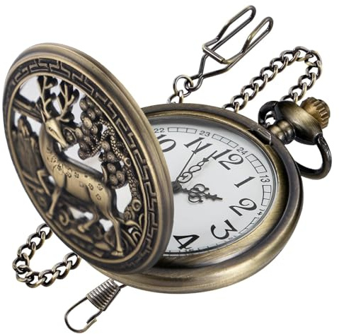 Tiong Reloj de bolsillo de cuarzo con pentagrama hueco para hombre, esfera blanca con números arábigos, reloj de bolsillo con cadena para hombres y mujeres, Cf-new19, Clásico