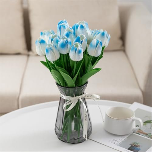 Treer Tulipani Artificiali Realistici 15 Pezzi Fiori Finti di Tulipani for Bouquet da Sposa, Festa della Mamma, Matrimonio, Hotel, Composizioni Floreali, Decorazion Casa (Azzurro Chiaro)