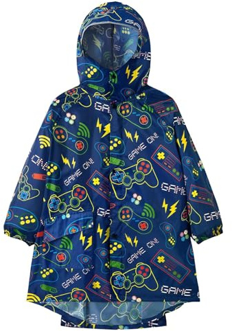 WAWSAM Kids Poncho Waterproof - Game Rain Poncho for Boys - Lightweight Hooded Raincoat with Storage Bag - Portable Rainwear for School & Travel