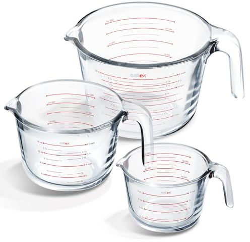 Eatex Glass Measuring Cups Set of 3 - Liquid Measuring Cups, Glass Measuring Cup Set - 1,2,4 Cup Measuring Cup - Dishwasher Oven, Microwave Safe Measure Cups
