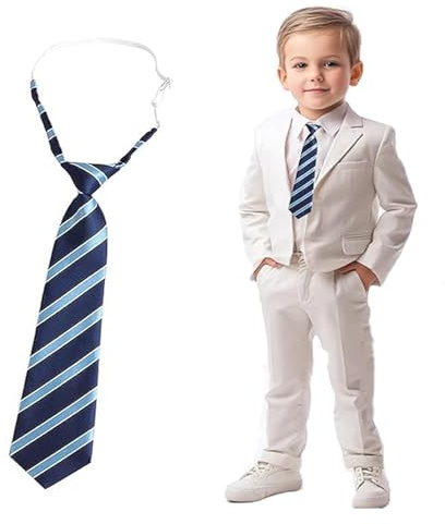 Cravate pour enfant garçon - Cravate pré-nouée - Fermeture à clip - Bleu uni - Cravate réglable avec nœuds pré-noués - Élastique pré-noué - Élastique pour les prestations de programme