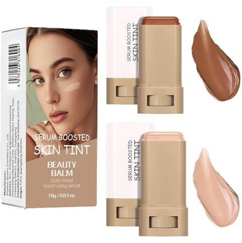Foundation Stick Duo, Light Beige And Deep Brown, 2-Pack, 18 g Each | Buildable Coverage, Lightweight Skin Tint Foundation, Radiant Finish, Twist-Up Cases With Caps, Everyday Base And Dimension