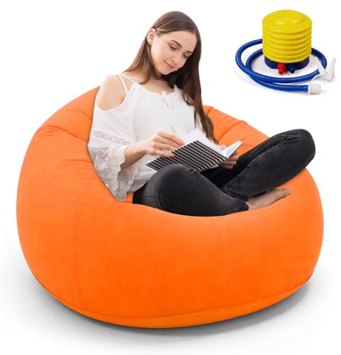 Fouvin Divano gonfiabile in pvc – singolo sedile pouf divano pieghevole per esterni, poltrona gonfiabile, poltrona lounge leggera (arancione)