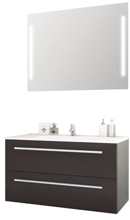 Juego de Muebles para baño libato – 60 90 120 cm de Ancho – Blanco o Antracita Brillante – Mueble de baño Doble Lavabo Armario con Espejo con iluminación Sieper Jokey