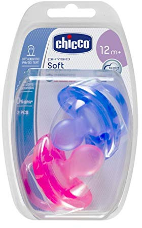 Chicco Physio Soft Chupetes para Bebés de 16 a 36 Meses, 2 Unidades - De Silicona Suave y Delicada que Imita el Pecho Materno, con Orificios de Ventilación y Tetina Physioforma - Rosa y Morado